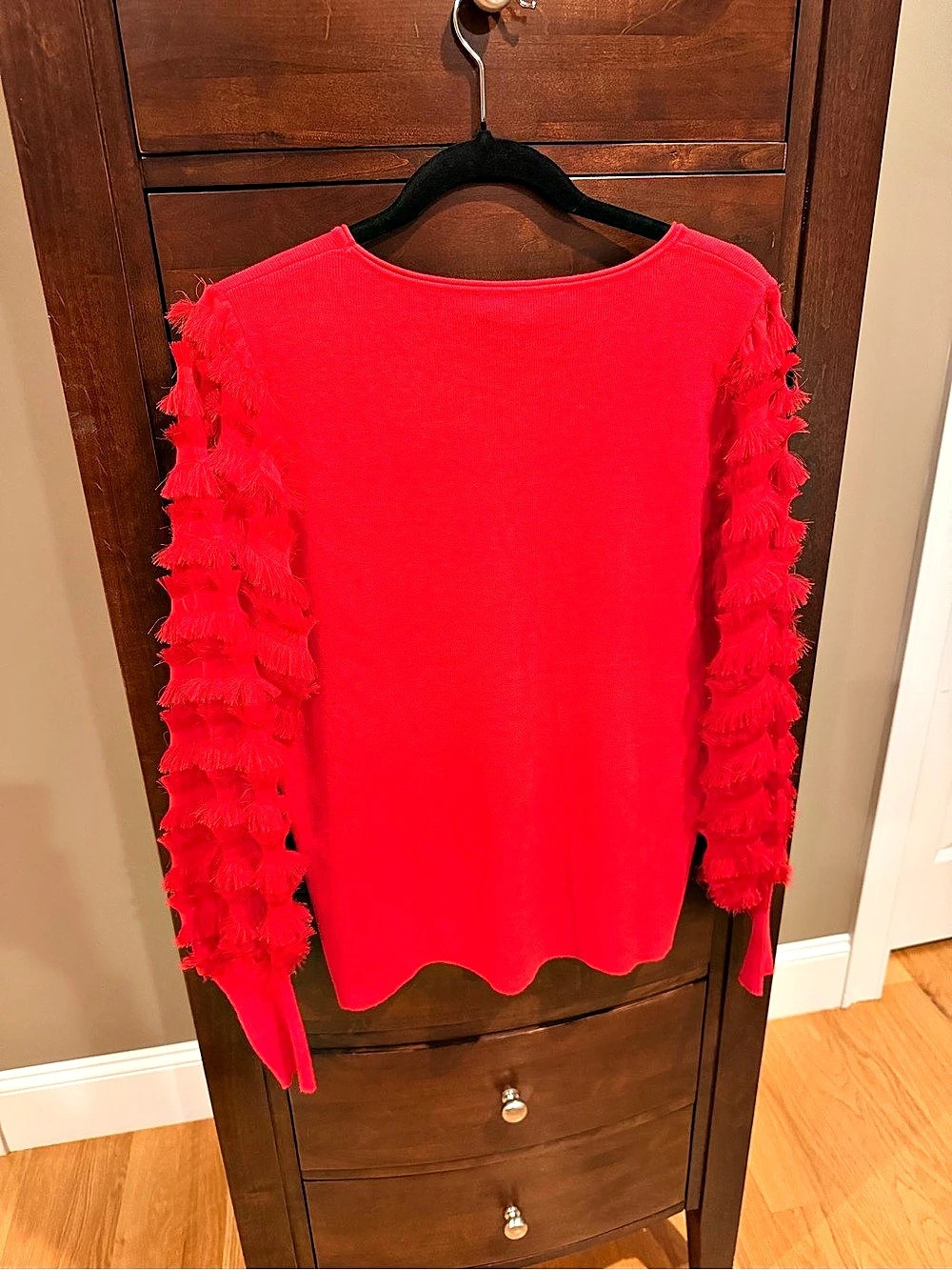 Siani Red Ruffle Sleeve Long Sleeve Top -holiday/festive